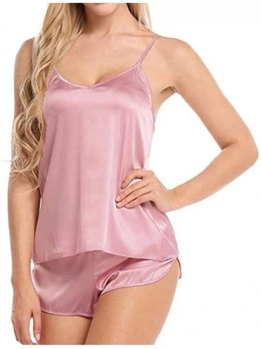 Garters & Garter Belts Women Sexy Satin Silk Lingerie- Babydoll Sleepwear Lace Up Nightwear Pajamas Set - Pink - C018Q9SZQ03 ...