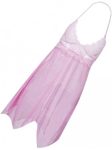 Baby Dolls & Chemises V-Neck Pajamas Lingerie Floral Babydoll Nightgown Wedding Sleepwear - Pink - C518YXWW8TM $11.89