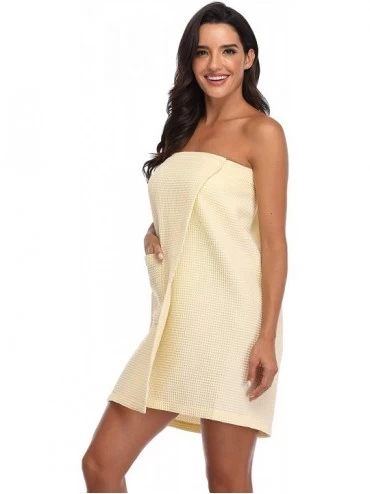 Robes Women's Waffle Shower Wrap Towel Spa Bath Cover Up with Pocket - Ivory - CL193W6DA57 $27.02