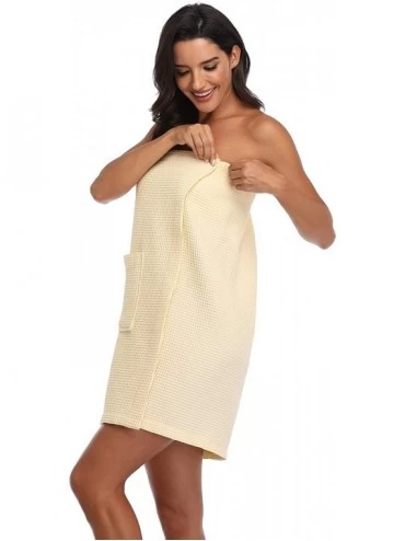 Robes Women's Waffle Shower Wrap Towel Spa Bath Cover Up with Pocket - Ivory - CL193W6DA57 $16.43
