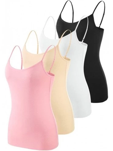 Camisoles & Tanks Adjustable Camisoles Women Basic Undershirt Spaghetti Strap Tank Top 4 Pack - Black/White/Apricot/Pink - CI...