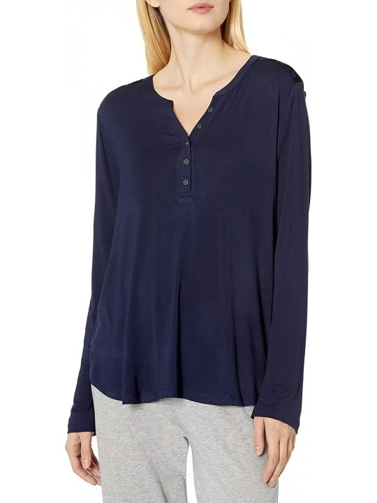 Nightgowns & Sleepshirts Women's Long Sleeve Top Pajama Shirt Pj - Midnight - CU17YCA29SS $38.62