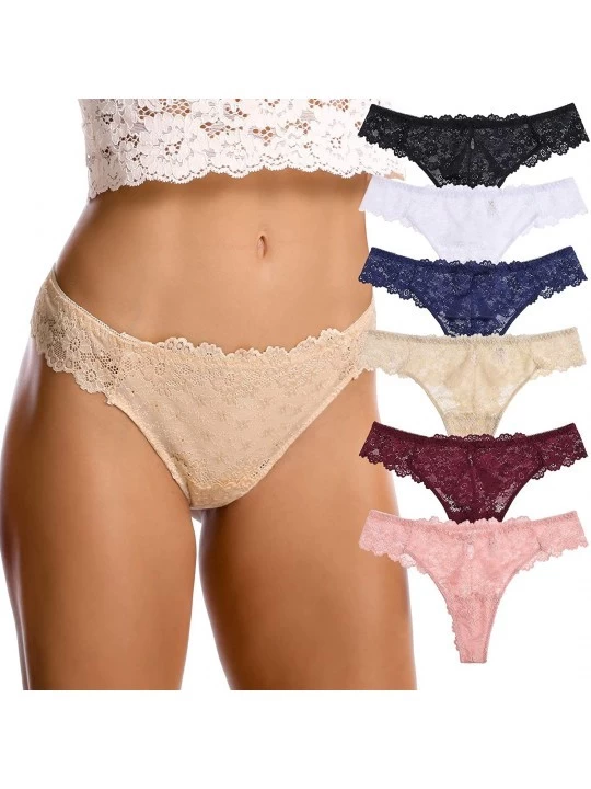 Panties Lace Thongs for Women Sexy Panties Tangas G-String Cheeky Underwear All Lace Low Rise T-Back Pack of 6 - Pack of 6-di...