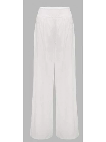 Bottoms Women's Casual Loose Solid Color Mid Waist Wide Leg Palazzo Lounge Pants - White - C919D92858G $25.56
