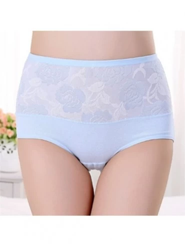 Panties Women Panties Cotton Briefs High Waist Seamless Underwear - Blue - CE1856E8HKD $7.18