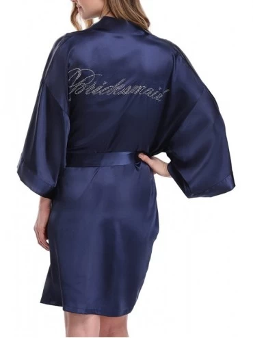 Robes Women's Bride Bridesmaid Robes Short Kimono Robe Dressing Gown for Wedding - Navy-bridesmaid - CE189TSLZCR $28.71