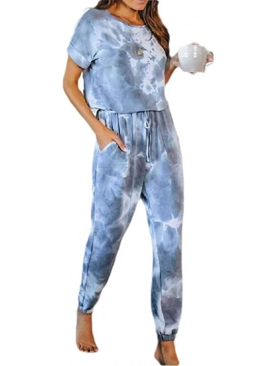 Sets Women Tie-Dyed Homwear Jogging Pants Casual Long/Short-Sleeve Pajamas PJ Set - 23 - C119D0S9IKW $34.02
