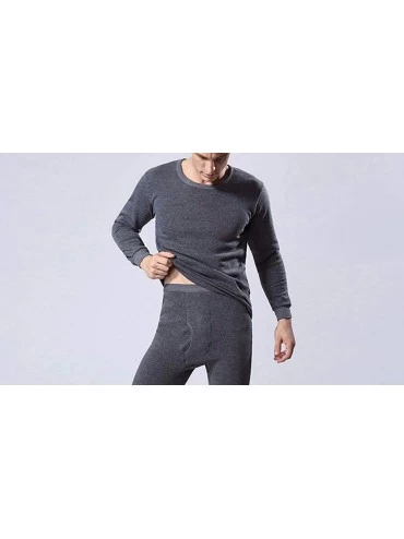 Thermal Underwear Mens Thermal Underwear Set Winter Base Layer Top and Bottom Suit Fleece Lined Long Johns - Dark Gray - C919...