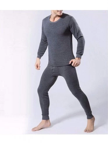 Thermal Underwear Mens Thermal Underwear Set Winter Base Layer Top and Bottom Suit Fleece Lined Long Johns - Dark Gray - C919...