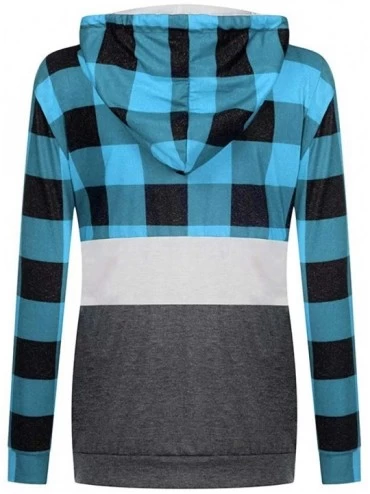 Garters & Garter Belts Womens Plaid Patchwork Hooded Sweatshirt Casual Long Sleeve Hoodies Tops Sport Coat - Light Blue - CY1...