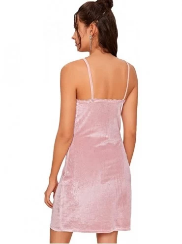 Nightgowns & Sleepshirts Women Casual Letter Embroidery Sleepshirts Lace Velvet Sleeveless Cami Night Dress Pajamas - Pink - ...
