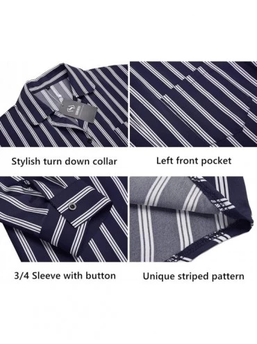 Nightgowns & Sleepshirts Women's Boyfriend Nightshirt 3/4 Sleeve Button Down Striped Nightgown Sleepwear - Navy Blue Striped ...