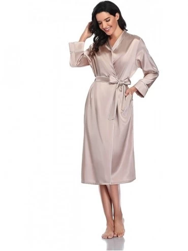 Robes Womens Long Satin Lightweight Robes Nightgown Silk Kimono Comfy Loungewear Sleepwear - Champagne - C3194UDZXRL $21.89