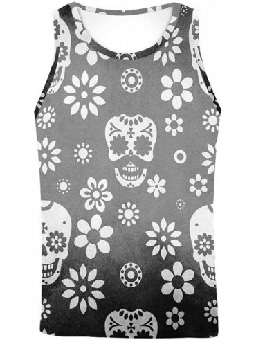 Undershirts Men's Muscle Gym Workout Training Sleeveless Tank Top Sugar Skull Day of Dead - Multi6 - CU19DLR0QW7 $66.46