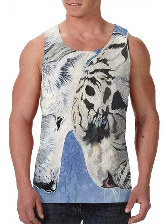 Undershirts Men's Fashion Sleeveless Shirt- Summer Tank Tops- Athletic Undershirt - Wolf Tiger Print - CH19D87ARR6 $17.10