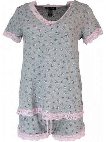 Sets Women's Comfy Pajama Short Set - Grey- Pink Floral - C318UW9U39G $48.41