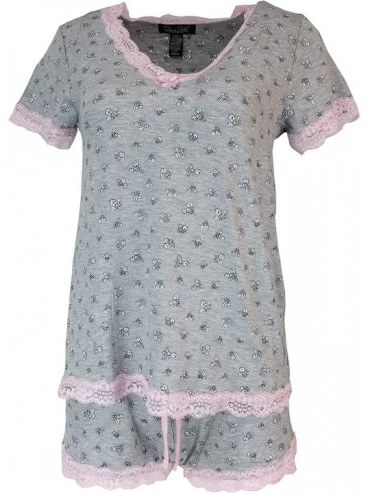 Sets Women's Comfy Pajama Short Set - Grey- Pink Floral - C318UW9U39G $41.73