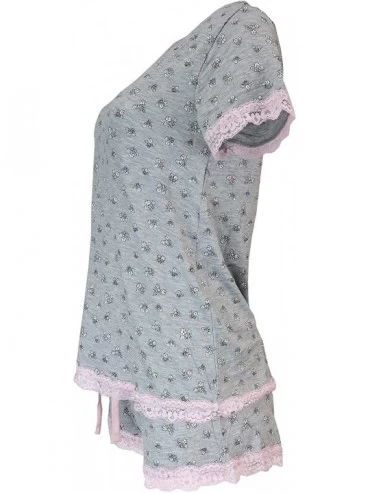 Sets Women's Comfy Pajama Short Set - Grey- Pink Floral - C318UW9U39G $25.04