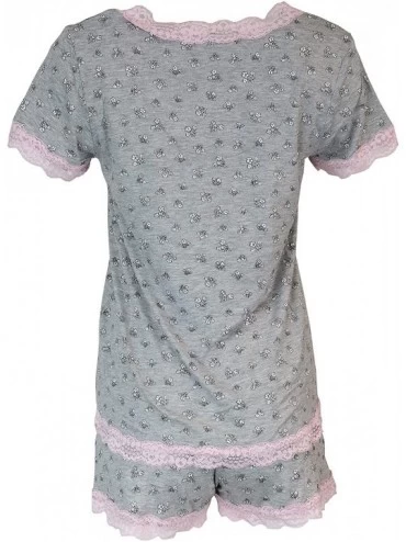 Sets Women's Comfy Pajama Short Set - Grey- Pink Floral - C318UW9U39G $25.04