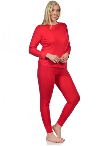 Thermal Underwear Women's 2pc Long John Thermal Underwear Set 100% Cotton - New Red - C4187MC7T9U $13.23