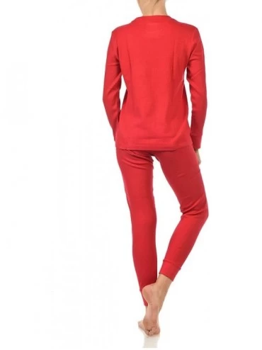 Thermal Underwear Women's 2pc Long John Thermal Underwear Set 100% Cotton - New Red - C4187MC7T9U $13.23