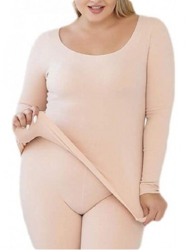 Thermal Underwear Women's Plus Size Thermal Underwear Stretch Fleece Solid Seamless Long Johns - 1 - C2193LL0HGH $69.48