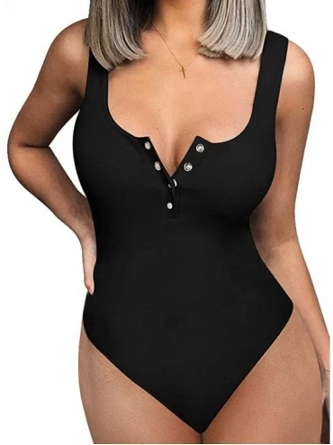 Shapewear Women's Basic Tank Top Button Down Bodysuit Sexy Bodycon Clubwear Bodysuit - Black - C918RAKKKYN $18.56