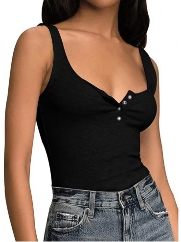 Shapewear Women's Basic Tank Top Button Down Bodysuit Sexy Bodycon Clubwear Bodysuit - Black - C918RAKKKYN $18.56