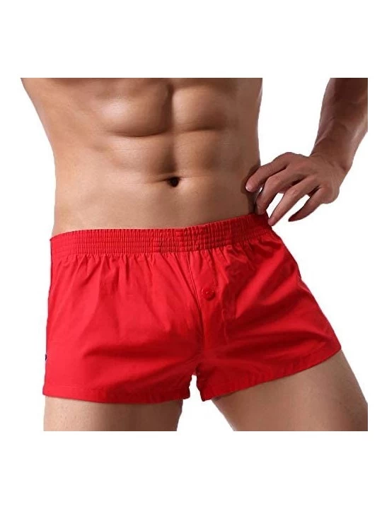 Boxers Men's Trunk Woven Boxers 100% Cotton Leisure Boxer Shorts for Men with Button Fly Underwear - Button-red - CU192R78A8O...