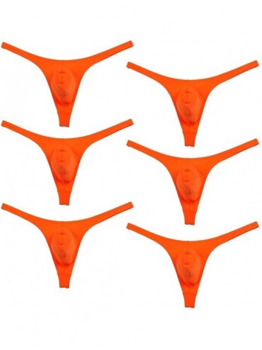 G-Strings & Thongs 6PCS/Lot Men's Solid Thong Spandex Bikini T-Back Underwear - Orange - CR194CAD422 $63.37