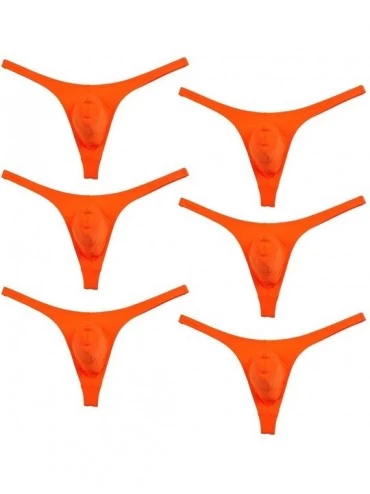 G-Strings & Thongs 6PCS/Lot Men's Solid Thong Spandex Bikini T-Back Underwear - Orange - CR194CAD422 $39.12