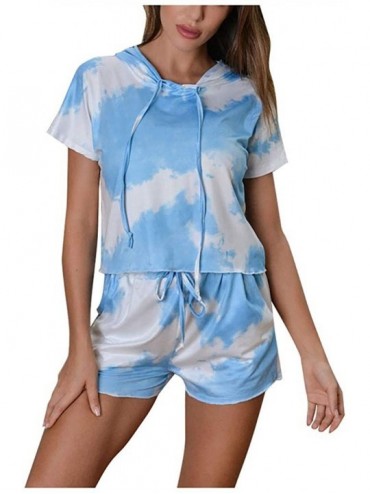 Panties Women's Summer New Tie-Dye Home Wear Sports Casual Short Sleeve Suit - Blue1 - CY190C6K9D4 $50.45