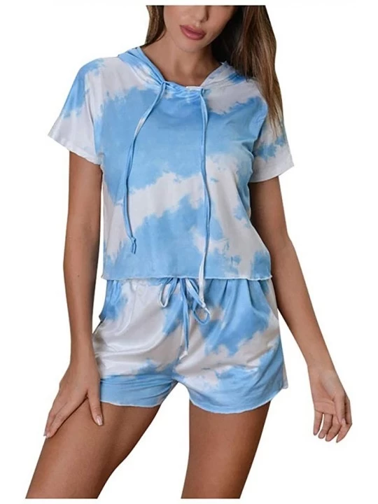 Panties Women's Summer New Tie-Dye Home Wear Sports Casual Short Sleeve Suit - Blue1 - CY190C6K9D4 $19.62