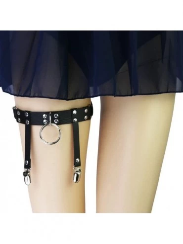 Garters & Garter Belts Women Girl Leather O Ring Garters Punk Rock Rivet Leg Elastic Garter Suspender 2pcs - Coffee - C01925C...
