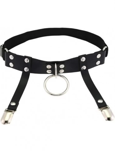 Garters & Garter Belts Women Girl Leather O Ring Garters Punk Rock Rivet Leg Elastic Garter Suspender 2pcs - Coffee - C01925C...