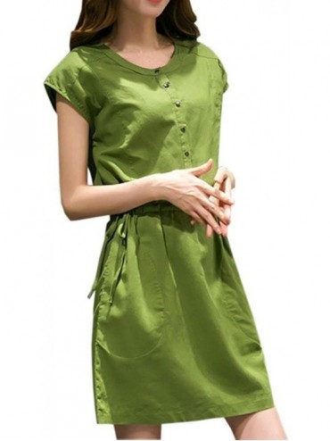 Thermal Underwear Button Down Shirt Dress for Women Elegant Knee Length Short Sleeve Dresses Party - Green - CE18GUQQXUH $37.49