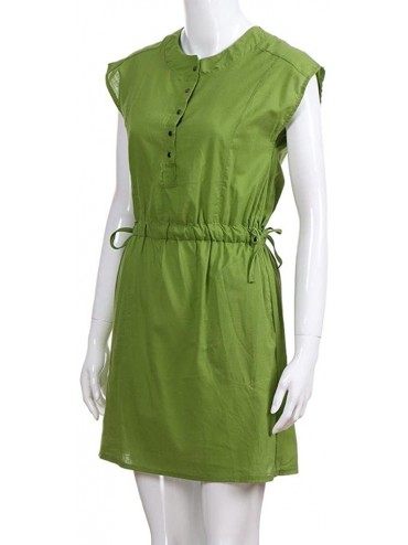 Thermal Underwear Button Down Shirt Dress for Women Elegant Knee Length Short Sleeve Dresses Party - Green - CE18GUQQXUH $36.21