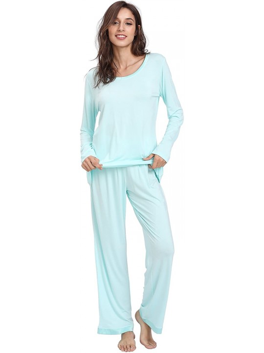 Women's Sleepwear Bamboo Long Sleeve Pajama Pants Set - Aqua - C5187WUTKIE