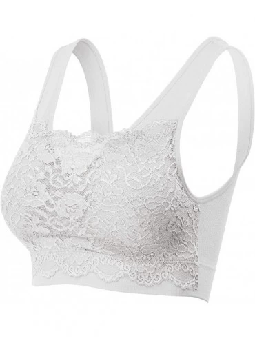 Bras Women's Seamless Lace Bra Top with Front Lace Cover Sports Bra - 6632_white - C0195R42728 $25.66