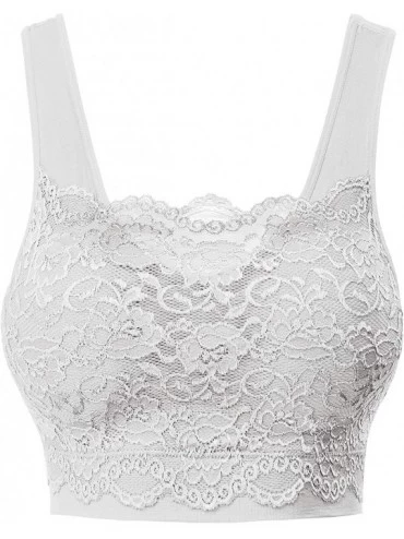Bras Women's Seamless Lace Bra Top with Front Lace Cover Sports Bra - 6632_white - C0195R42728 $16.76