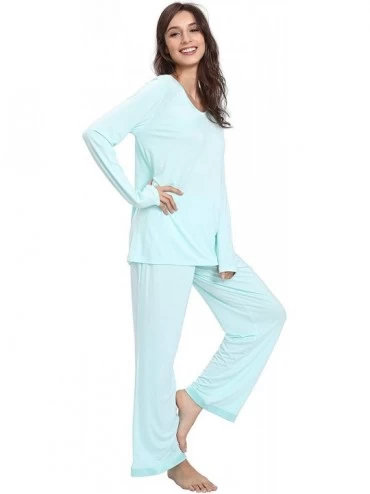 Sets Women's Sleepwear Bamboo Long Sleeve Pajama Pants Set - Aqua - C5187WUTKIE $37.16