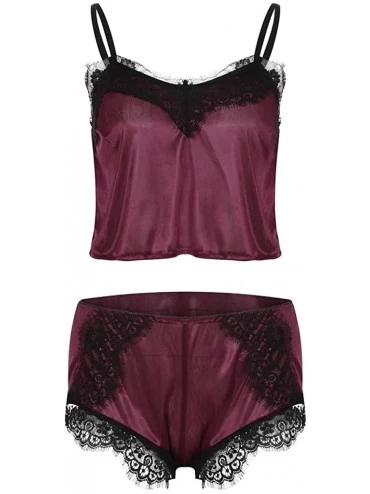 Bustiers & Corsets Women Lace Sexy Passion Lingerie Babydoll Nightwear 2PC Set - Wine - CT18SNDOMEL $23.41