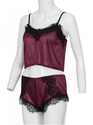 Bustiers & Corsets Women Lace Sexy Passion Lingerie Babydoll Nightwear 2PC Set - Wine - CT18SNDOMEL $13.60