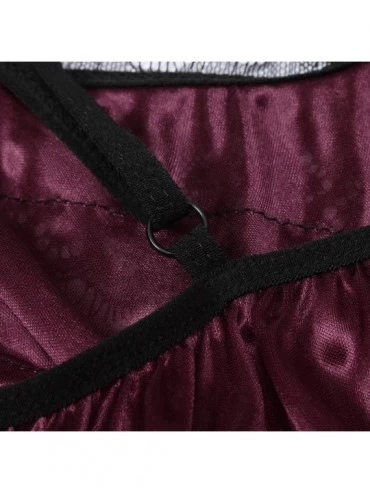 Bustiers & Corsets Women Lace Sexy Passion Lingerie Babydoll Nightwear 2PC Set - Wine - CT18SNDOMEL $13.60