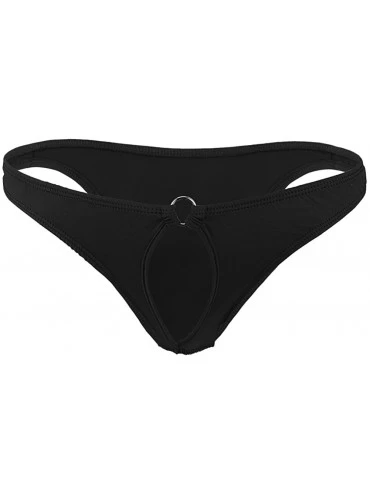 Briefs Mens Low Rise Elastic Bikini Briefs Open Front Hole Open Crotch - Black - C518EG09S9I $26.66