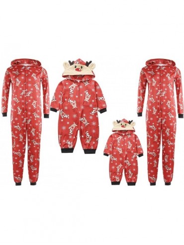 Sets Family Matching Christmas Pajamas Set Sleepwear Jumpsuit Hoodie with Hood for Family - Red - CU186LMMRWA $15.55