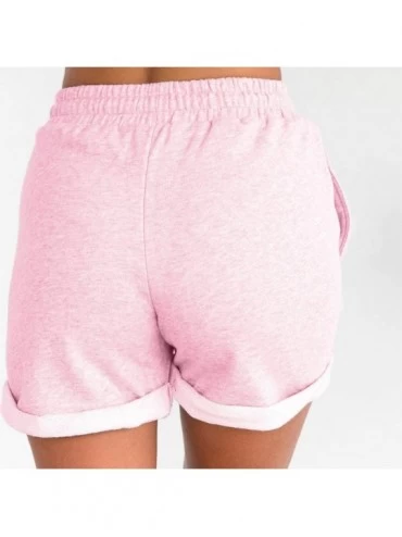 Tops Women's Home Sports Shorts with Solid Elastic and Pockets - Pink - CS198ATSK6D $40.71