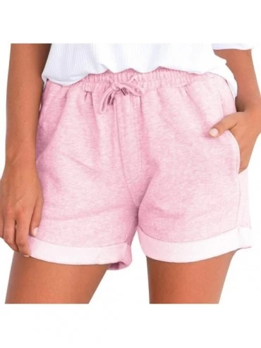 Tops Women's Home Sports Shorts with Solid Elastic and Pockets - Pink - CS198ATSK6D $18.75