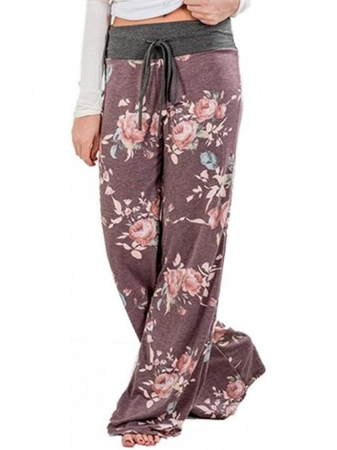 Bottoms Women Comfy Stretch Floral Print Drawstring Camouflage Wide Leg Lounge Pants - 0a Purple - C9192Z58R85 $57.44