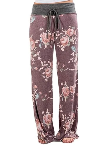 Bottoms Women Comfy Stretch Floral Print Drawstring Camouflage Wide Leg Lounge Pants - 0a Purple - C9192Z58R85 $23.12